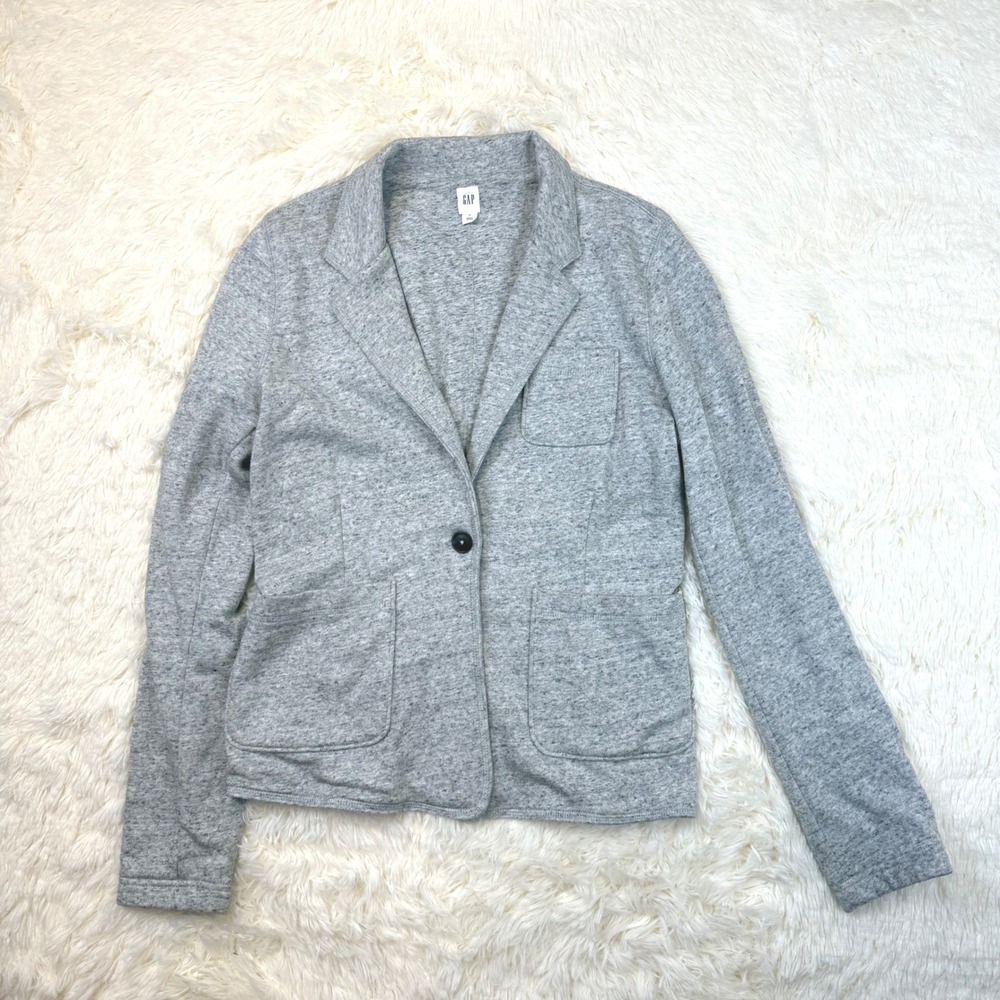 Gap Knit Blazer Women Size M Grey Unstructured Heathered Cotton Blend Pocket